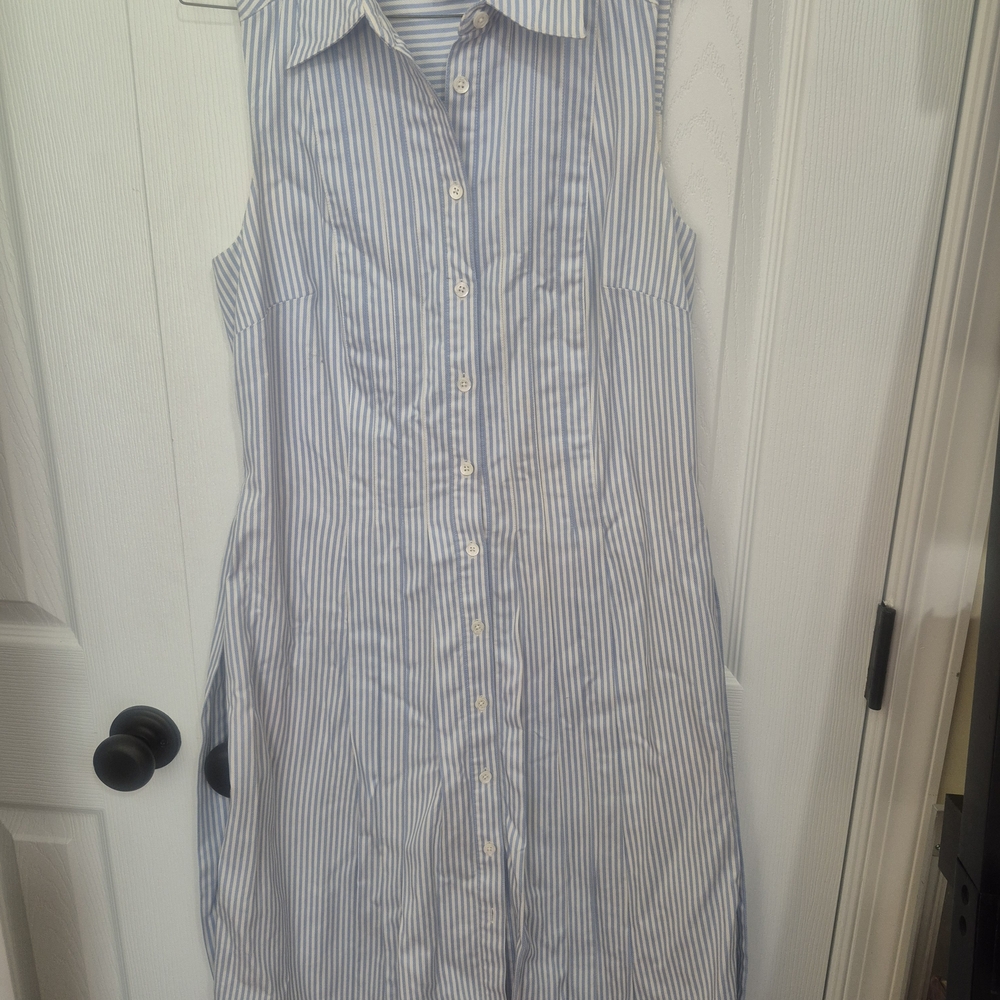 Brooks Brothers Blue and White Sleeveless Button Down Dress